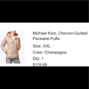 Michael Kors Quilted Puffer jacket w/ storage bag
